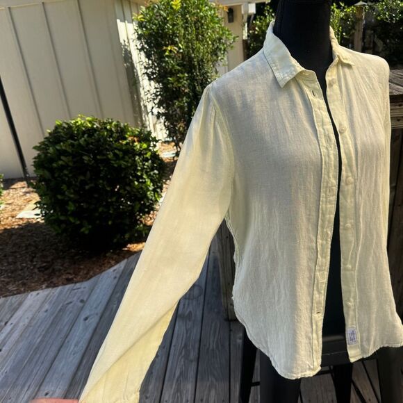 J Crew Butter Yellow Slim Perfect Baird McNutt Irish Linen Fit Button-Up size 4 - Picture 2 of 9